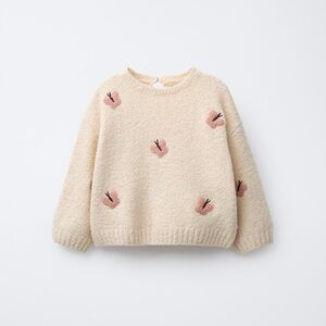 NWT Zara Baby Butterfly Embroidered Cream sweater 3-6 months